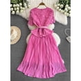 thumbnail image 2 of Vestidos ahuecados de encaje de alta calidad para mujer, vestidos de oficina OL, retales con cinturón, vestidos plisados grandes, línea A, novedad de verano, 2 of 5