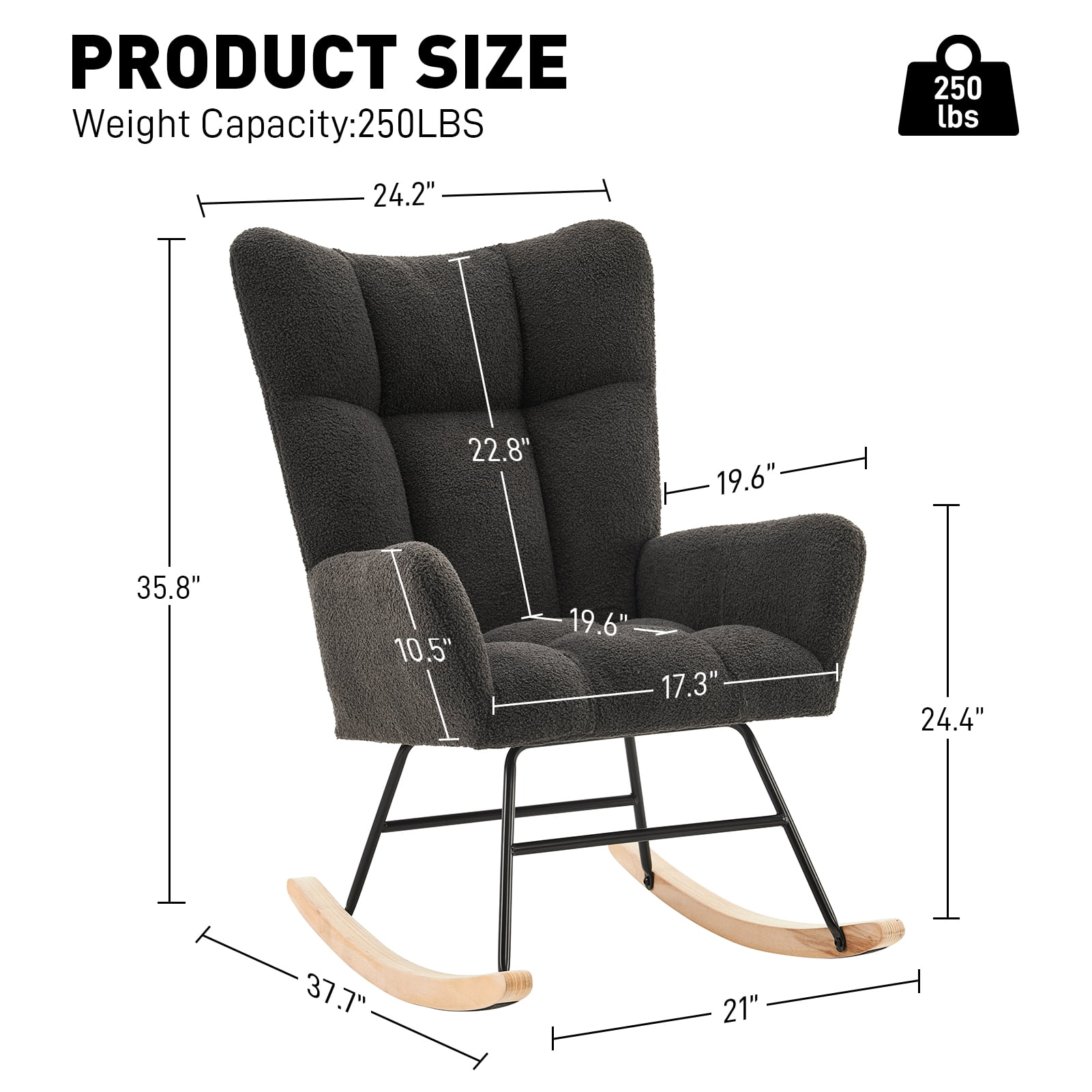 Ouyessir Nursery Rocking Chair Teddy Fabric Upholstered Glider Rocker Comfy Accent Chair with High Backrest for Living Room Bedroom Office(Dark Gray)