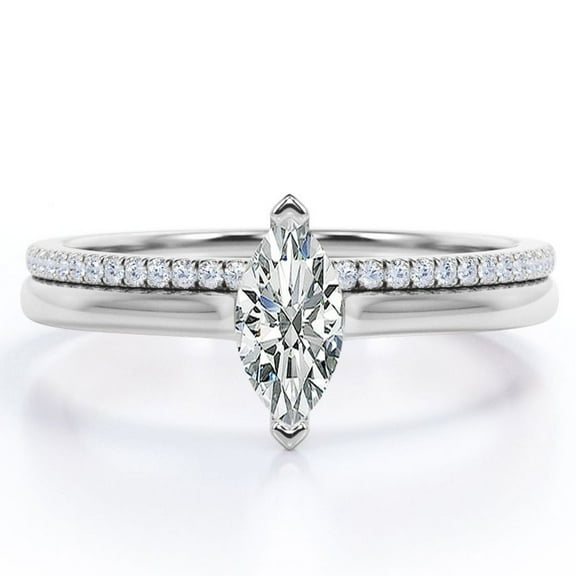 JeenMata Solitaire 1.75 Carat Marquise Cut with Pave Shank Wedding Band Bridal Ring Set in 18K White Gold Plating over Silver