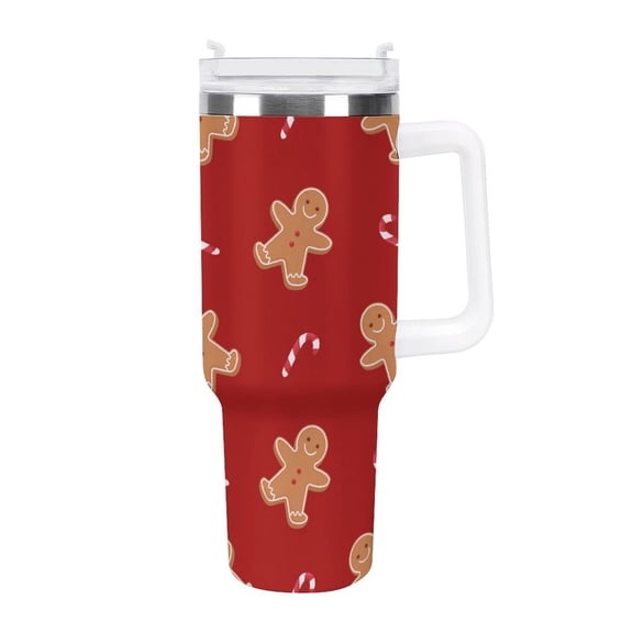 Christmas Gingerbread Cane 40 Oz Tumbler with Handle and Straw Lid, Stainless Steel Insulated Travel Coffee Mug, Vacuum Insulated Water Bottle for Home, Office, Car, Keep Hot/Cold for Hours