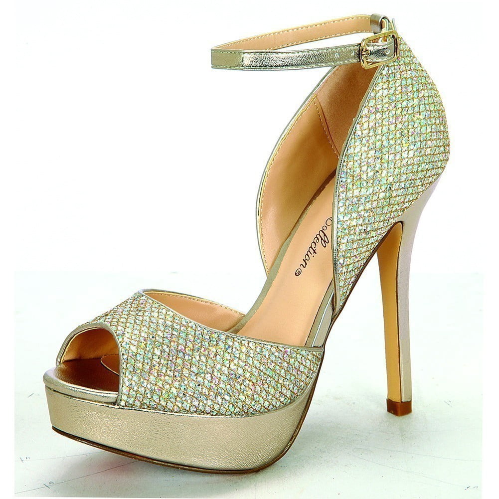 Adult Tan Glitter Peep Toe Ankle Strap 
