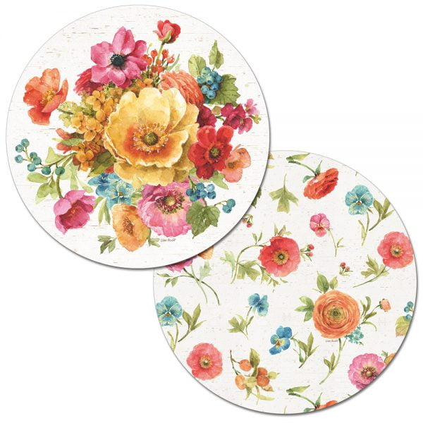 CounterArt 'Country Fresh' Reversible Round Easy Care Flexible Plastic Placemat, 4 Pack