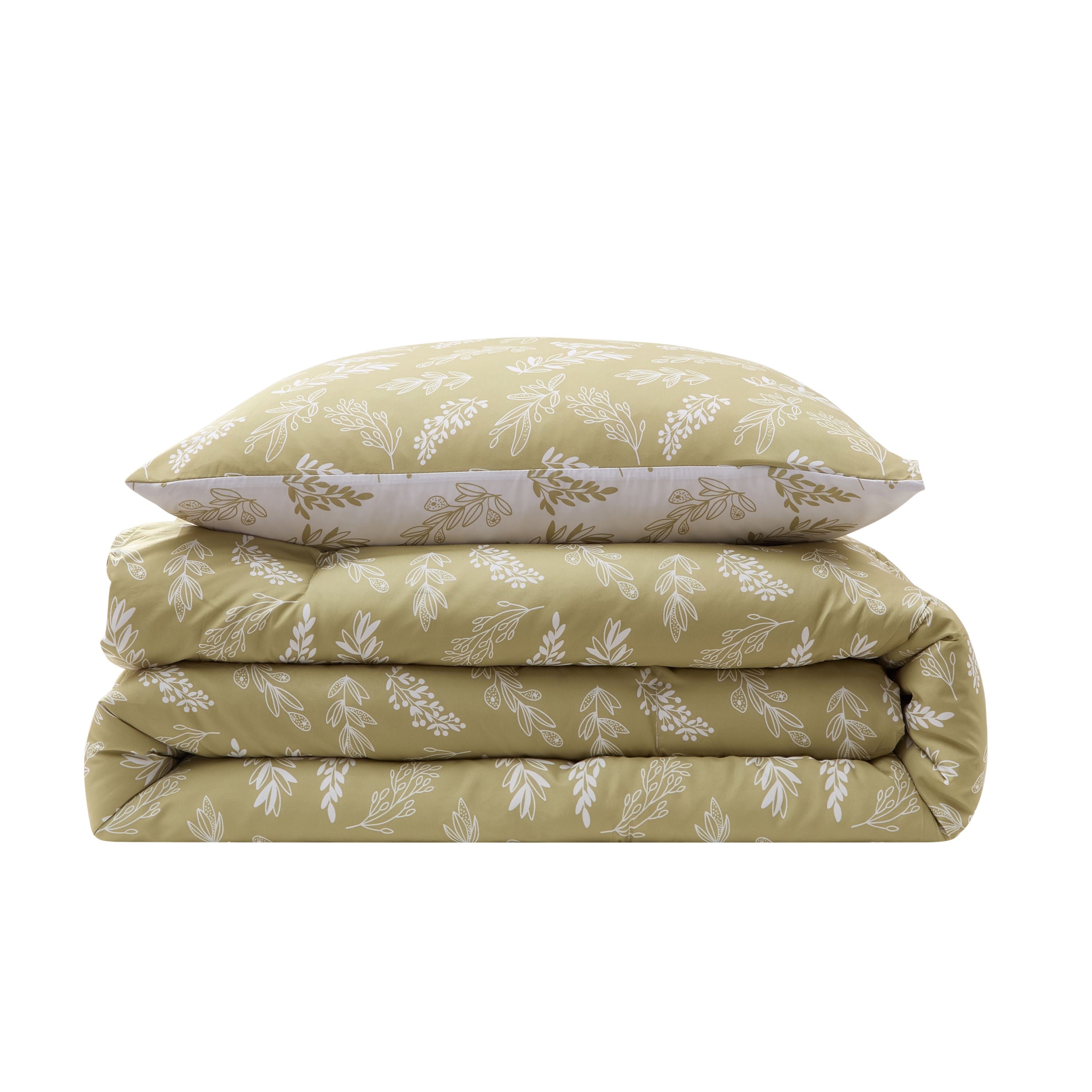LammaLoe Twin Comforter Sets, 2 Piece Botanical Bed in a Bag, Reversible Bedding Comforter Set with Sheets, Modern Bed Set, Olive Grove/White