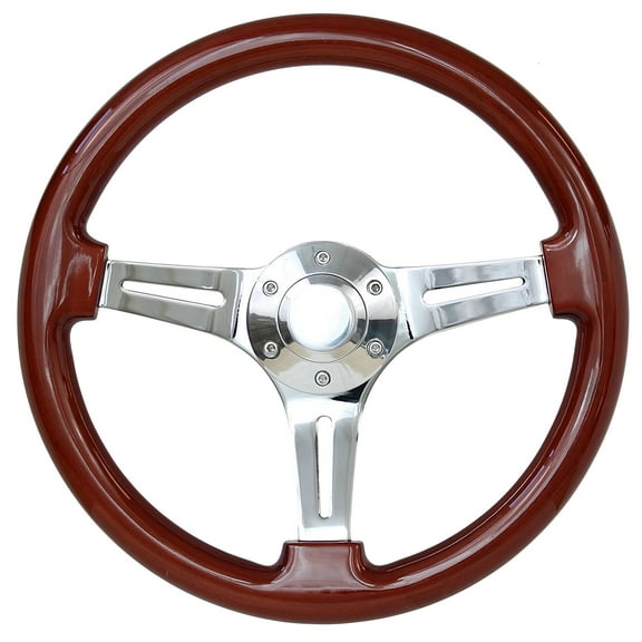 Forever Sharp Classic Wood Grain Steering Wheel - Chrome 350mm