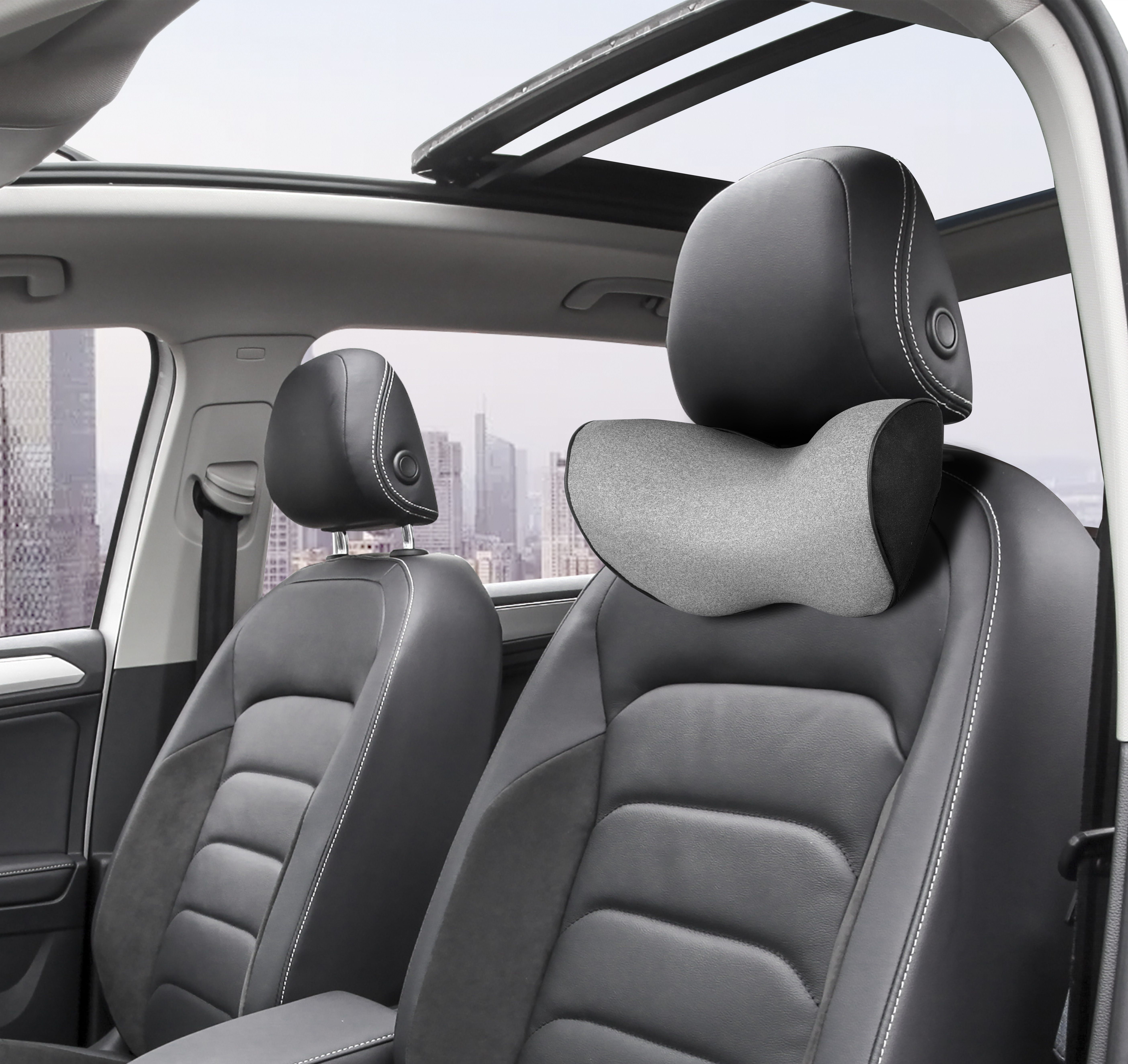 (2 pack) Auto Drive 1 Piece Memory Foam Car Head Support Polyester Gray - Universal Fit, 22CU15