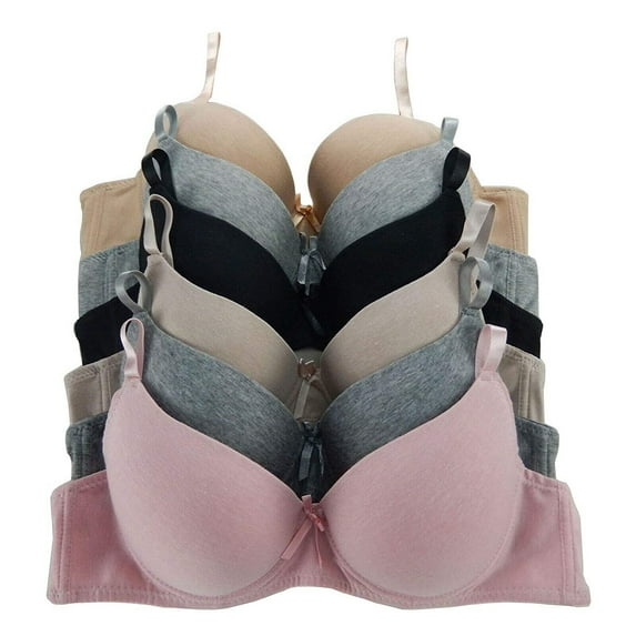 6 Pieces Women Basic Full Cup Cotton Bra B/C/D/DD (38C)