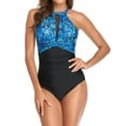 thumbnail image 6 of Women One Piece Swimsuit Mesh Stitching Swimwear Printing Bathing Suit for Swimming Training Blue Shard S, 6 of 7
