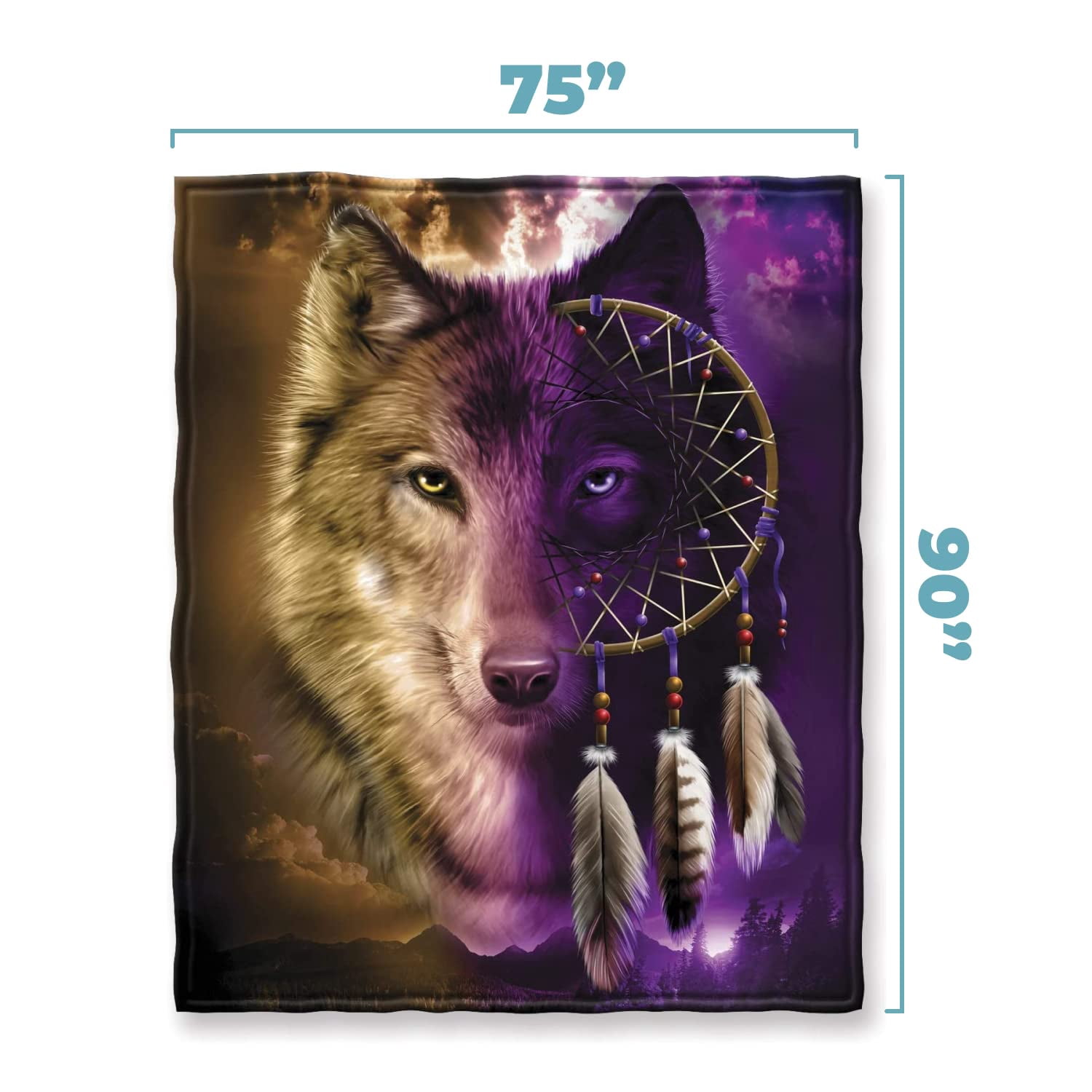 Dawhud Direct | Super Soft Fullqueen Size Plush Fleece Blanket 75" x 90" Wolf