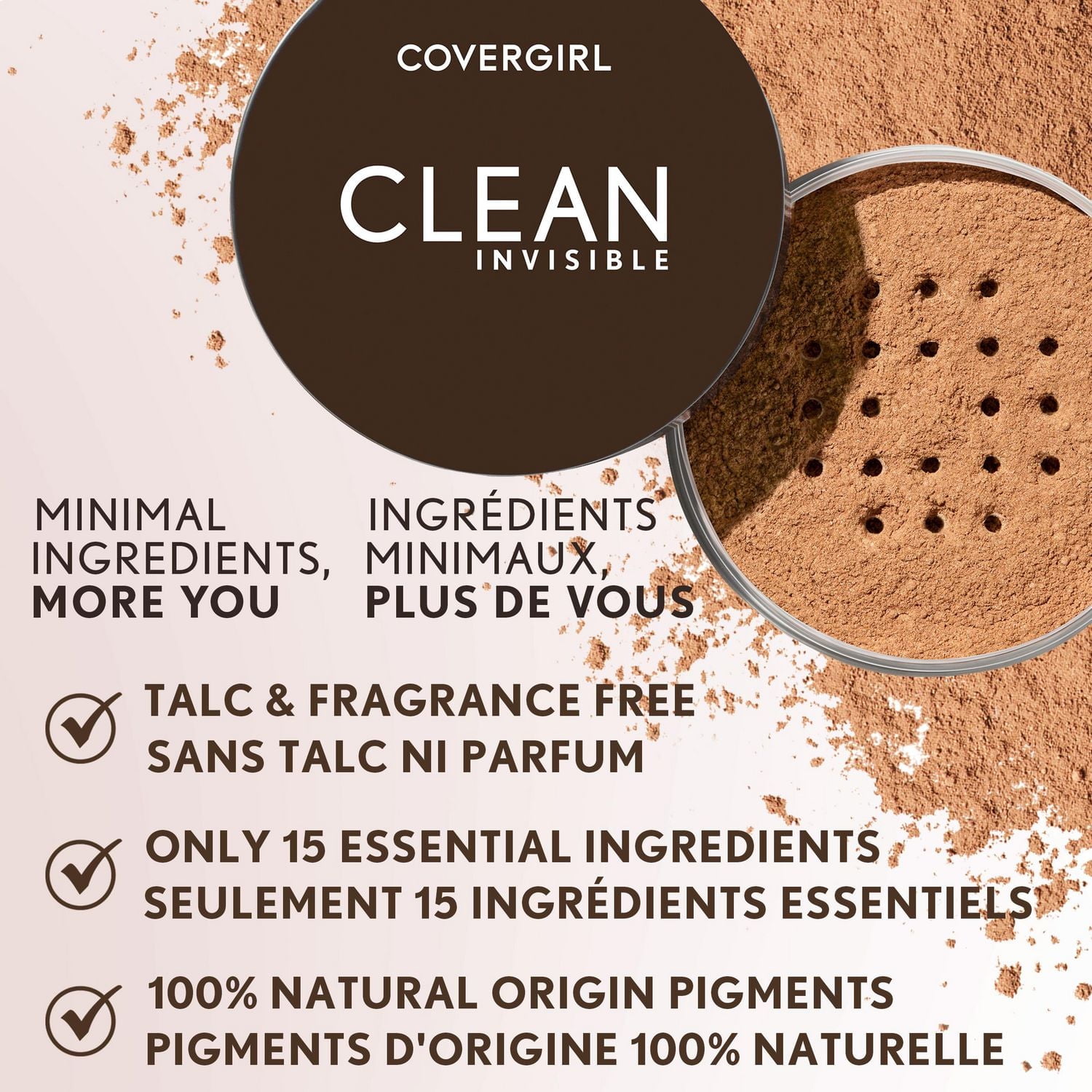 COVERGIRL Clean Invisible Loose Powder, 100% natural origin pigments & only 15 essential non-clogging ingredients, lightweight, breathable formula, Talc & Fragrance Free