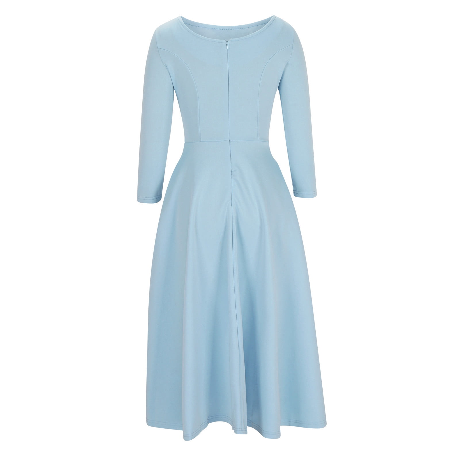 Women's Elegant Bell Sleeve Cocktail Party Dresses for Wedding Guest Fit and Flare Modest Church Midi Evening Dress