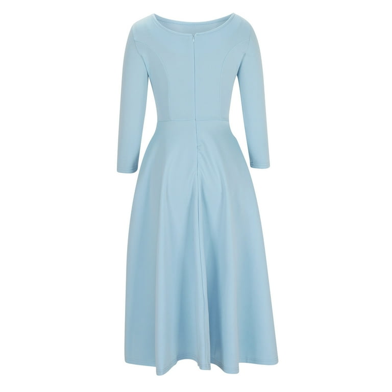 Women's Elegant Bell Sleeve Cocktail Party Dresses for Wedding Guest Fit  and Flare Modest Church Midi Evening Dress - Walmart.com