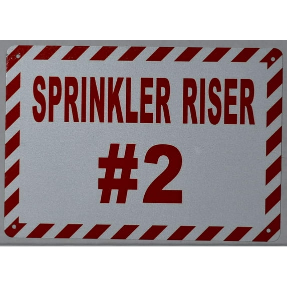 Sprinkler Riser #2 Sign (White, Reflective !!, Aluminium, Size 7X10) (ref-2201)