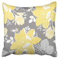 thumbnail image 1 of BOSDECO Jaune Gris Blanc Taie d'Oreiller Floral Housse de Coussin 16x16 Pouces, 1 of 1
