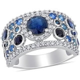 Round Cut Blue Sapphire and 0.45 CT. T.W. Diamond Band in 14K Gold