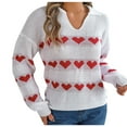 thumbnail image 2 of Amidoa Long Sleeve Sweaters for Women Valentines V-Neck White Heart Collared Crochet Sweaters Women's Sweaters M, 2 of 8