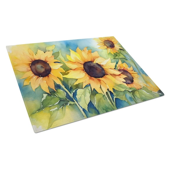 Lilies in Watercolor Glass Cutting Board Large 12 in x 15 in