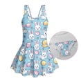 thumbnail image 6 of COEQINE Soft Stretchy Girls Bathing Suit, One Piece Bathing Suit with Skirt and Built-in Brief, U Neckline and V-Back Straps, for Active Girls 3-4 Year Olds, Easter Bunny Floral Egg Blue, 6 of 8