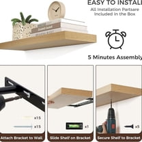 Floating Shelves for Wall, 24"W x 6.7"D x 1.4"H, 2 Pack of Long Wall Mounted Engineered Wood Shelves with Invisible Brackets for Living Room, Bedroom, Bathroom, Kitchen Dr and Storage, Oak