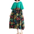 thumbnail image 1 of Vestido de lino de algodón vintage para mujer Vestido suelto de bolsillo de manga corta con cuello e Abanopi Verde, 1 of 7