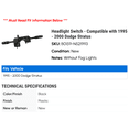 thumbnail image 2 of Headlight Dimmer Switch - Compatible with 1995 - 2000 Dodge Stratus 1996 1997 1998 1999, 2 of 2
