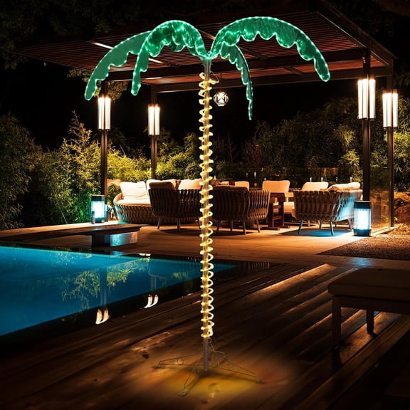 VINGLI 7FT Lighted Artificial Palm Tree Lifelike Leaves and Rope Light for The Beach, Pool, Yard, Christmas Holiday Decor