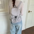 thumbnail image 6 of Women Men Nylon Bookpack Drawstring Solid Color Students Bookbags Large Capacity Travel Daypack Bag for Commute (Grey), 6 of 12