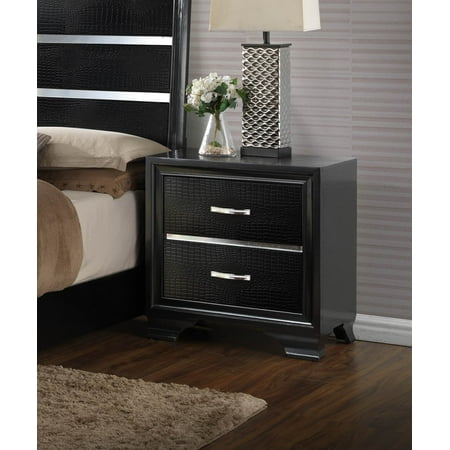 Black Wood Contemporary Nightstand Table With Two Storage Drawers  Walmart.com