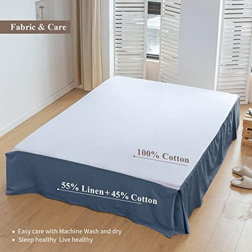 French Linen Bed Skirt with Pleated Corner 14-Inch Tailored Drop Natural Flax Cotton Blend Basic Dust Ruffle Soft Cozy Farmhouse Bedding (14" King, Basic Navy Blue)