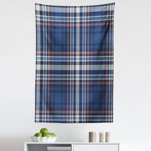 Checkered Tapestry, Abstract Striped Design Scottish Culture Inspired Celtic Fashion, Fabric Wall Hanging Decor for Bedroom Living Room Dorm, 5 Sizes, Night Blue Cinnamon, by Ambesonne