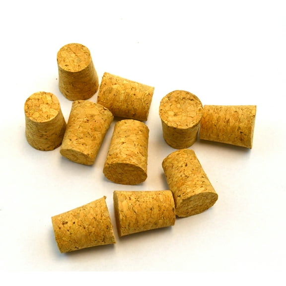 10PK Cork Stoppers, Size #10 - 20mm Bottom, 25mm Top, 31mm Length - Tapered Shape, Natural Bark Material - Great for Household & Laboratory Use - Eisco Labs