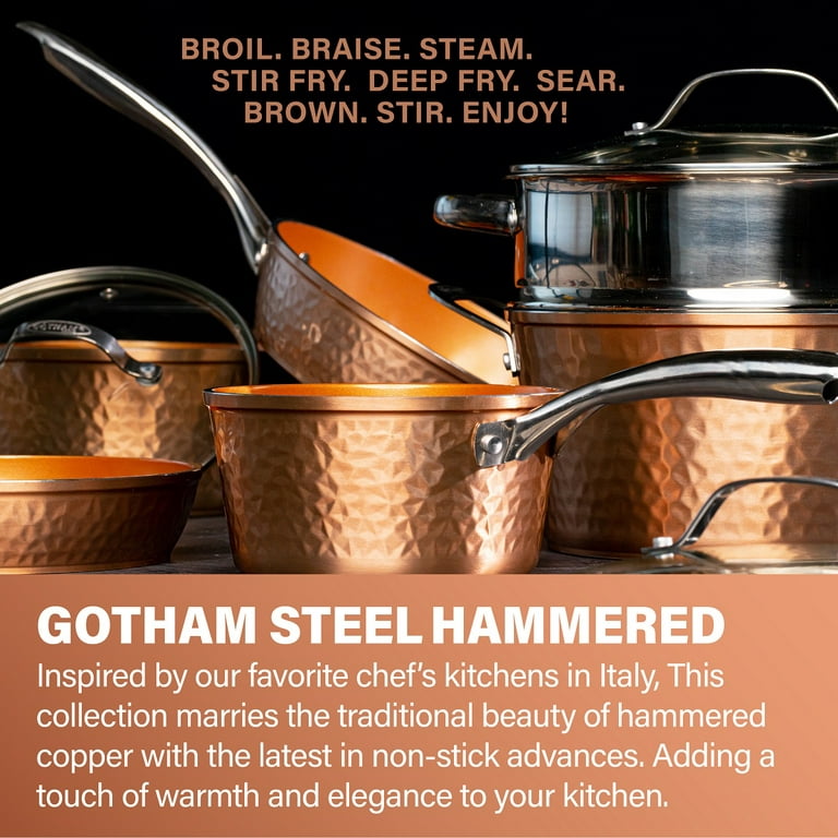 Gotham Steel Hammered 14 inch, Non-Stick Frying Pan with Lid
