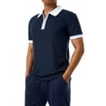 thumbnail image 3 of Men's Short Sleeve Polo Shirts Quarter-Zip Casual Slim Fit Lapel Neck Contrast Color Basic Designed Shirts, 3 of 9
