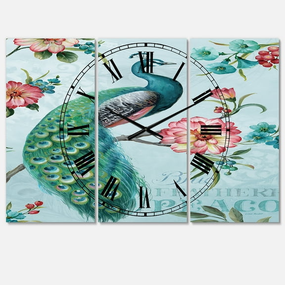 Designart 'Handpainted Peacock' Traditional wall clock
