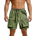 thumbnail image 2 of Men's Quick Dry Cargo Shorts Summer Work Out Shorts, Elastic Drawstring Waist with Zippered Pockets, Casual Athletic Shorts for Men Beach & Poolside Army Green L, 2 of 9