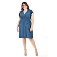 thumbnail image 4 of Vestido manga con volantes Roman Fashion /Tallas Extras, 8867-SO (Azul petroleo) azul petroleo 38, 4 of 6