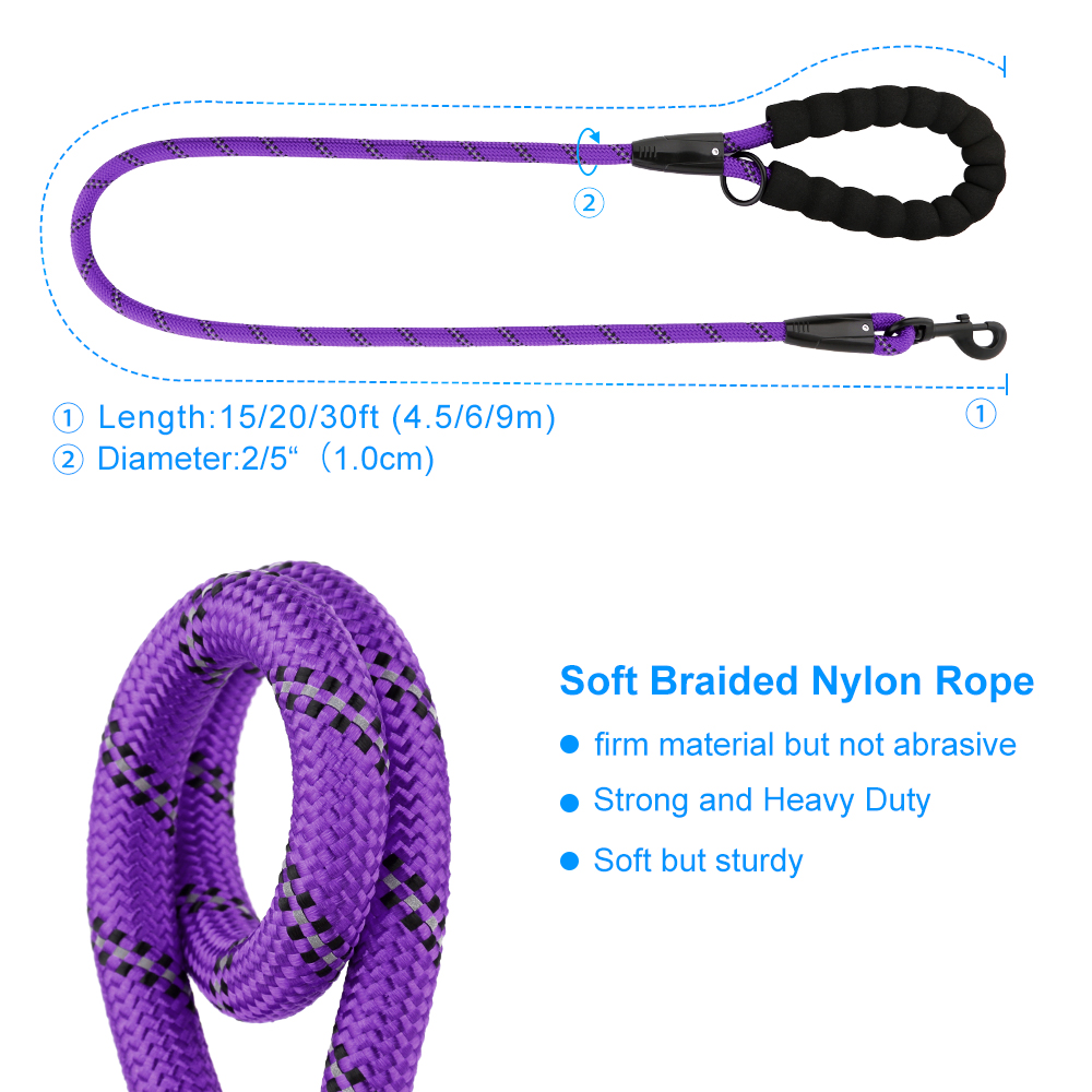 Plutus Pet 50 ft Long Rope Dog Leash, Violet photo 4