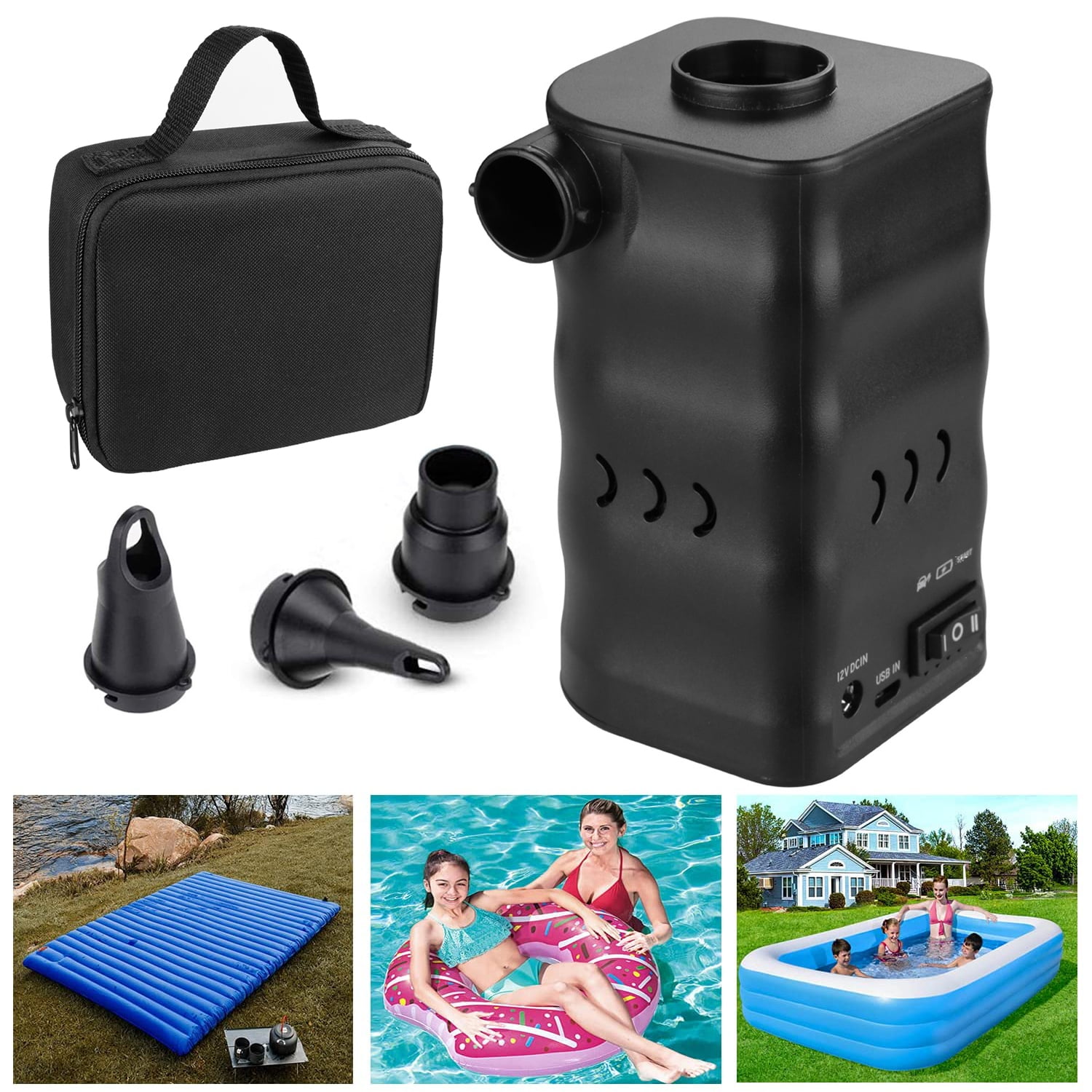 Car Electric Air Pump Injection Compressor Inflatable Mattress Camping Travel 