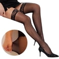 thumbnail image 1 of Nvzi 2 pares de medias largas de encaje para mujer, medias altas sexys, negras, medias transparentes de tubo hasta el muslo con encaje antideslizante de silicona, pantimedias súper brillantes, 1 of 4
