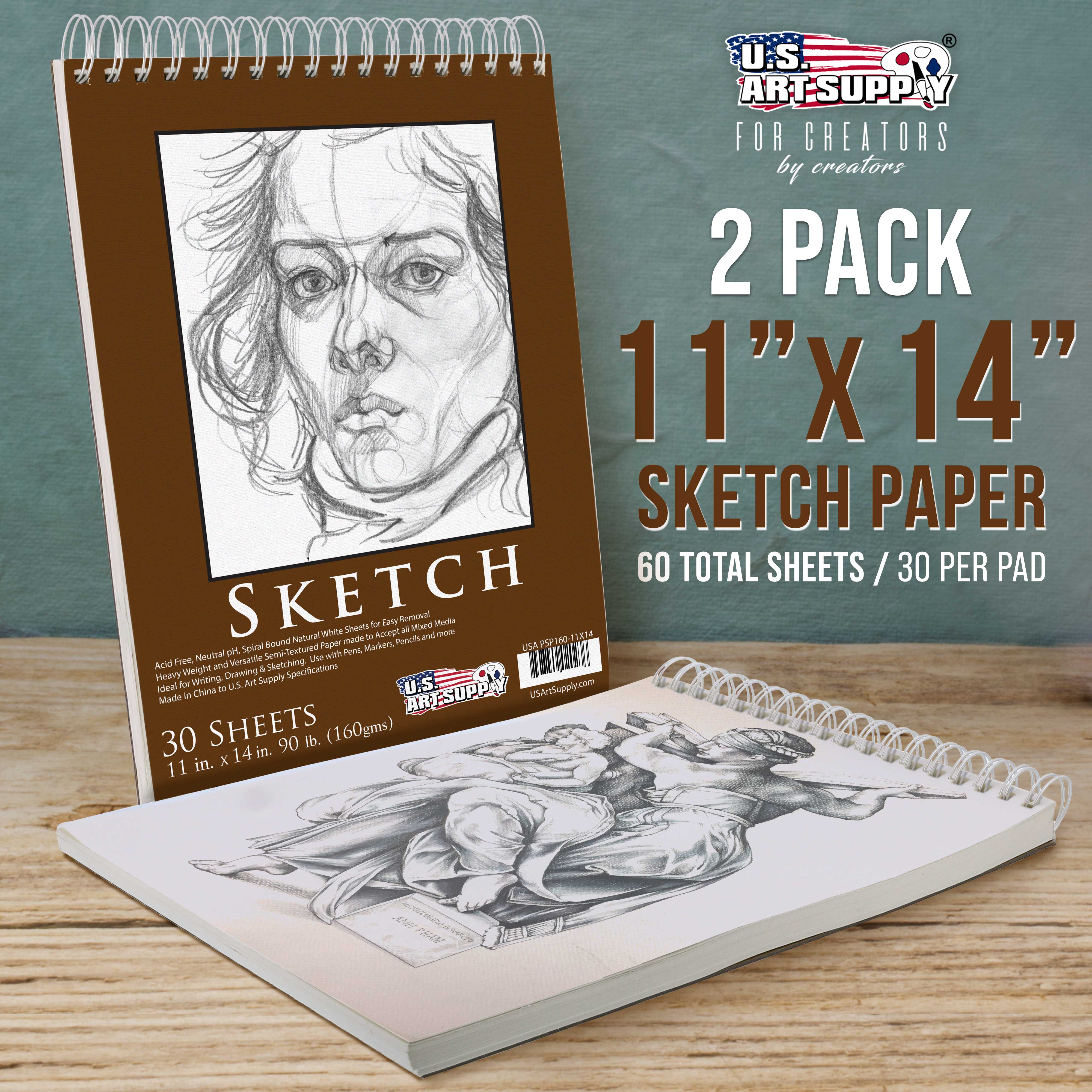 U.S. Art Supply 11x14" Heavy-Weight Sketch Pad, 2-Pack photo 2