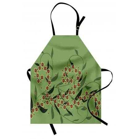 - Floral Apron Retro Blooming Graphic Spring Flowers on Curvy Branches Botanical Garden Theme, Unisex Kitchen Bib Apron with Adjustable Neck for Cooking Baking Gardening, Olive Green Red, by Ambesonne