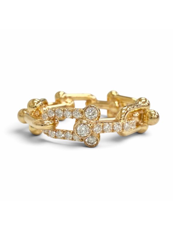 Pre-Owned TIFFANY&Co. Tiffany HardWear Small Link Ring, AU750 Pink Gold (PG), 0.26 Diamond,...
