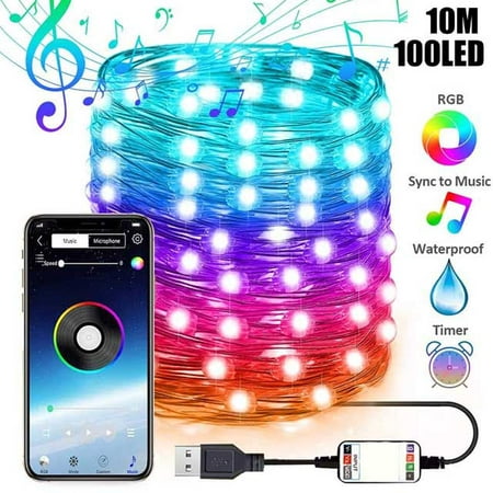 

Smart WiFi Control RGB Fairy String Light 32.8ft 100LED Indoor/Outdoor Waterproof USB Copper Wire Lights with Remote Works with Google Home Siri IFTTT and Alexa