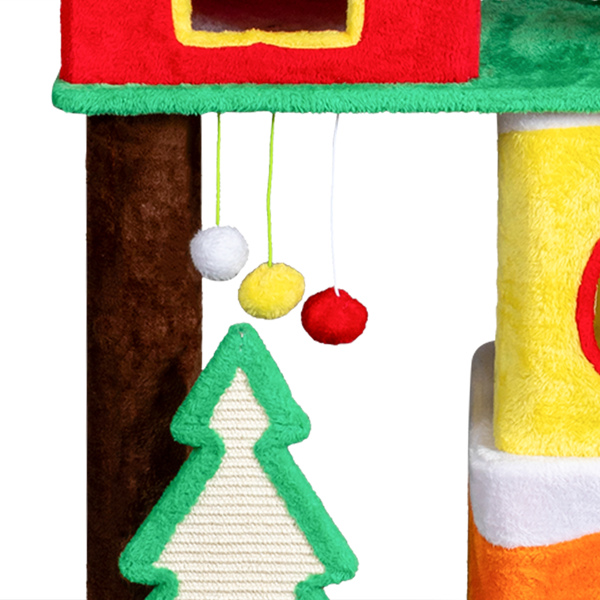 56in Christmas Cat Tree with 3 Condos & Crown Perch - Multi-Level Cat Tower with Sisal Ramps for Indoor Cats, Holiday Decor