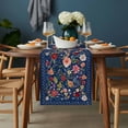 thumbnail image 2 of Navy Blue Flowers Table Runner - 48 Inch Long, Kitchen Dining Table Runner Dresser Scarves, Spring Vintage Floral Leaves Farmhouse Farmhouse Decor for Coffee Tables Wedding Party Banquet, 2 of 8