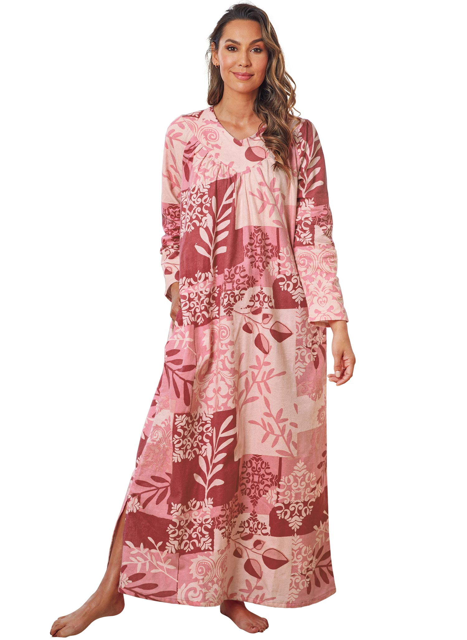 AmeriMark Women’s Floral Print Flannel Long Night Gown 100% Cotton Sleep Dress 