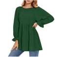 thumbnail image 6 of Annhoo Womens Tops Casual Long Sleeve Round Neck Cute Peplum Tops Fall Loose Pleated Ruffle Hem Dressy Shirts, 6 of 8