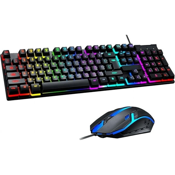 InnotechSC Combo de Teclado y Mouse para Juegos de 104 Teclas con Teclado de Computadora Silencioso Retroiluminado RGB, Panel Totalmente Metálico, Teclado para PC con Iluminación Impermeable, Teclado con Cable USB para Jugadores de PC Xbox