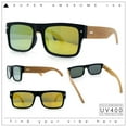 thumbnail image 2 of Thick Real Bamboo Wood Arm Square Narrow Rectangle Horn Rim Sunglasses Matte Black - Yellow Mirror, 2 of 8
