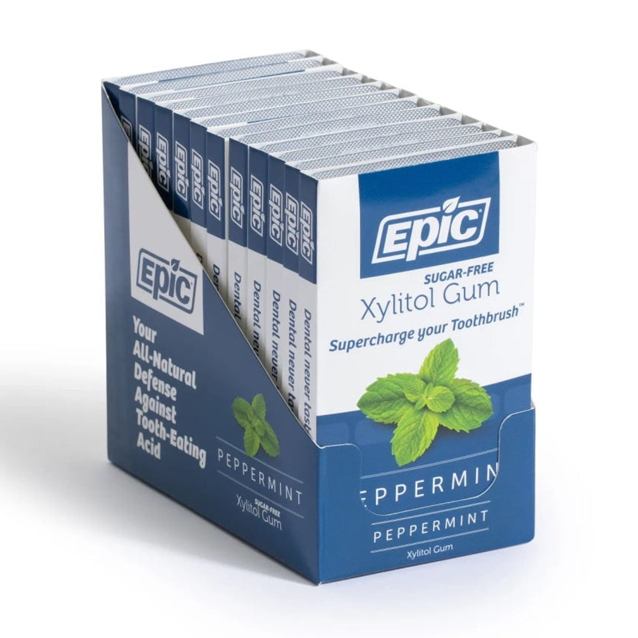 Epic Xylitol Chewing Gum - Sugar Free & Aspartame Free Chewing Gum Sweetened w/Xylitol for Dry Mouth & Gum Health (Peppermint, 12-Piece Pack, 12 Packs)