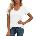 thumbnail image 4 of hoksml Women's V-Neck Short Sleeve T-Shirt Casual Flowy Curved Hem Tops for Everyday Wear, 4 of 8
